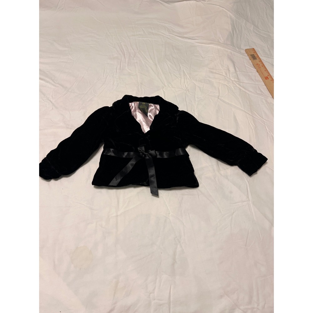 Black Velvet Toddler Jacket 24M Pink Satin Lining Ribbon Tie Formal Holiday